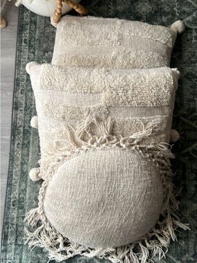 Boho Textured Cream Throw Pillow Trio